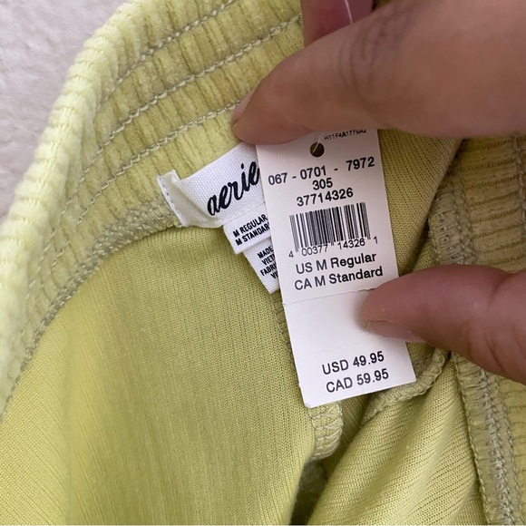 Aerie Velour Ribbed Flare Pull On Pants Neon Yellow/Green Size Medium Stretch - Picture 5 of 5